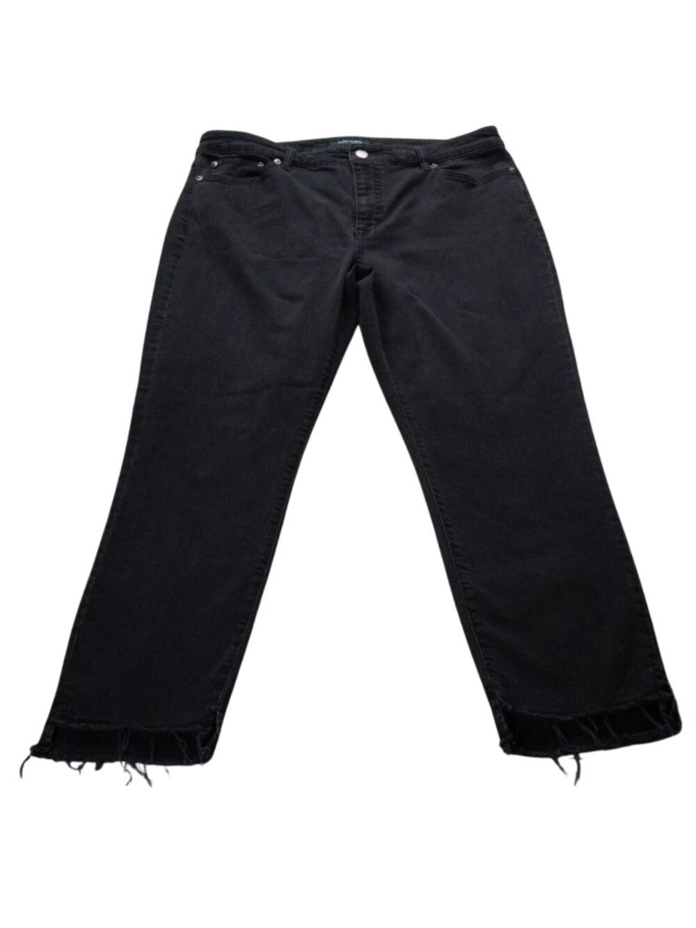 Lauren Ralph Lauren Women's Size 14 Black Regal Straight Ankle Jeans Frayed Hem